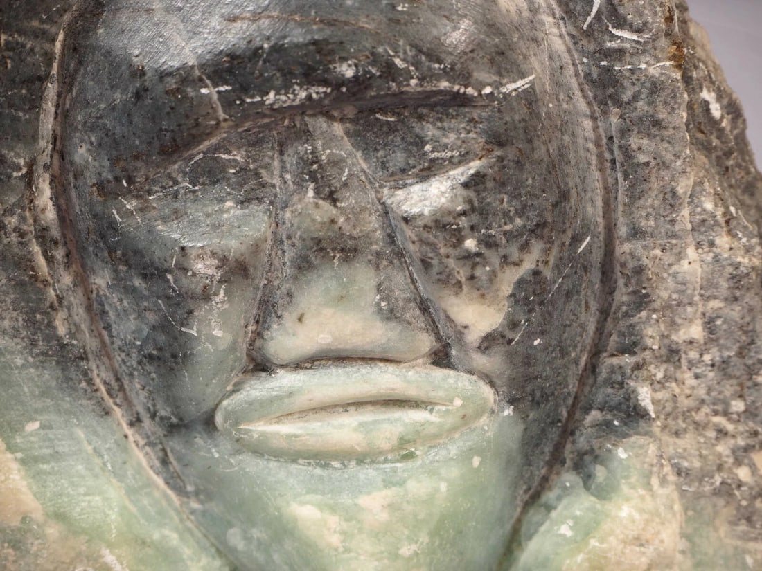 Native American Stone Carving Faces SIGNED Canada Green Gray - 3