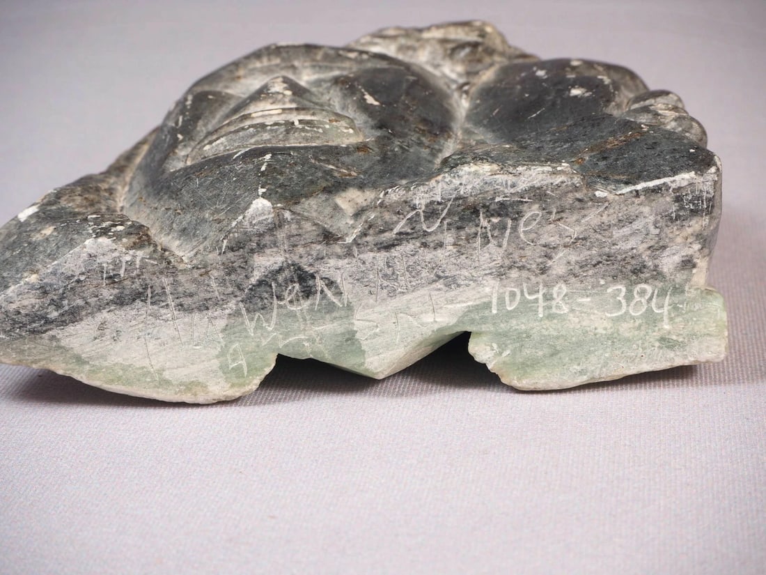 Native American Stone Carving Faces SIGNED Canada Green Gray - 6