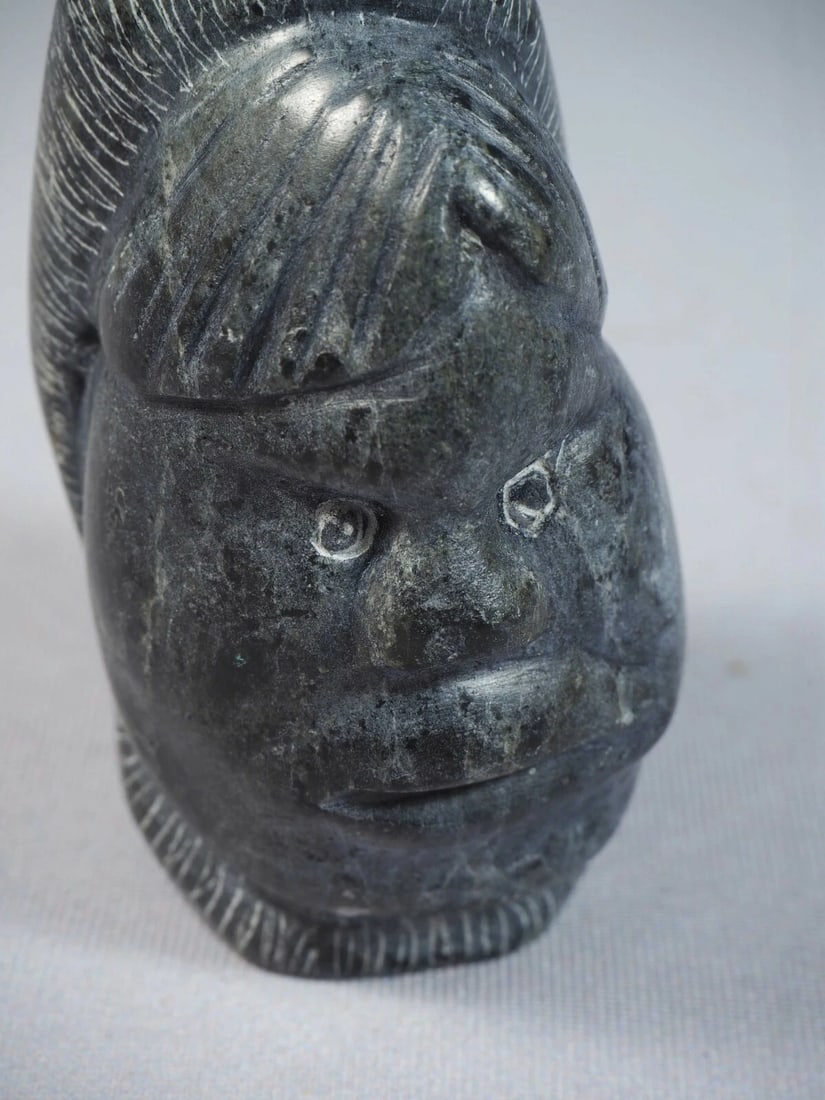 Inuit Native American Soapstone Carving Face SIGNED Canada (1 of 5)