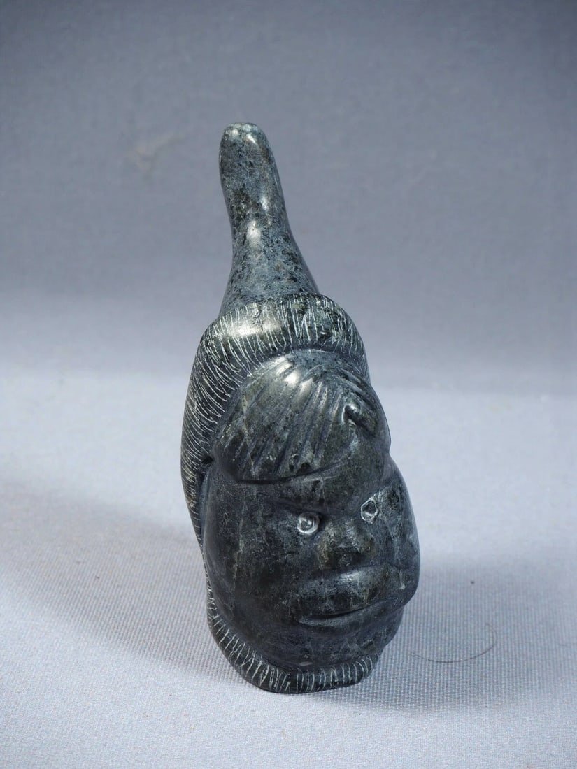 Inuit Native American Soapstone Carving Face SIGNED Canada - 2