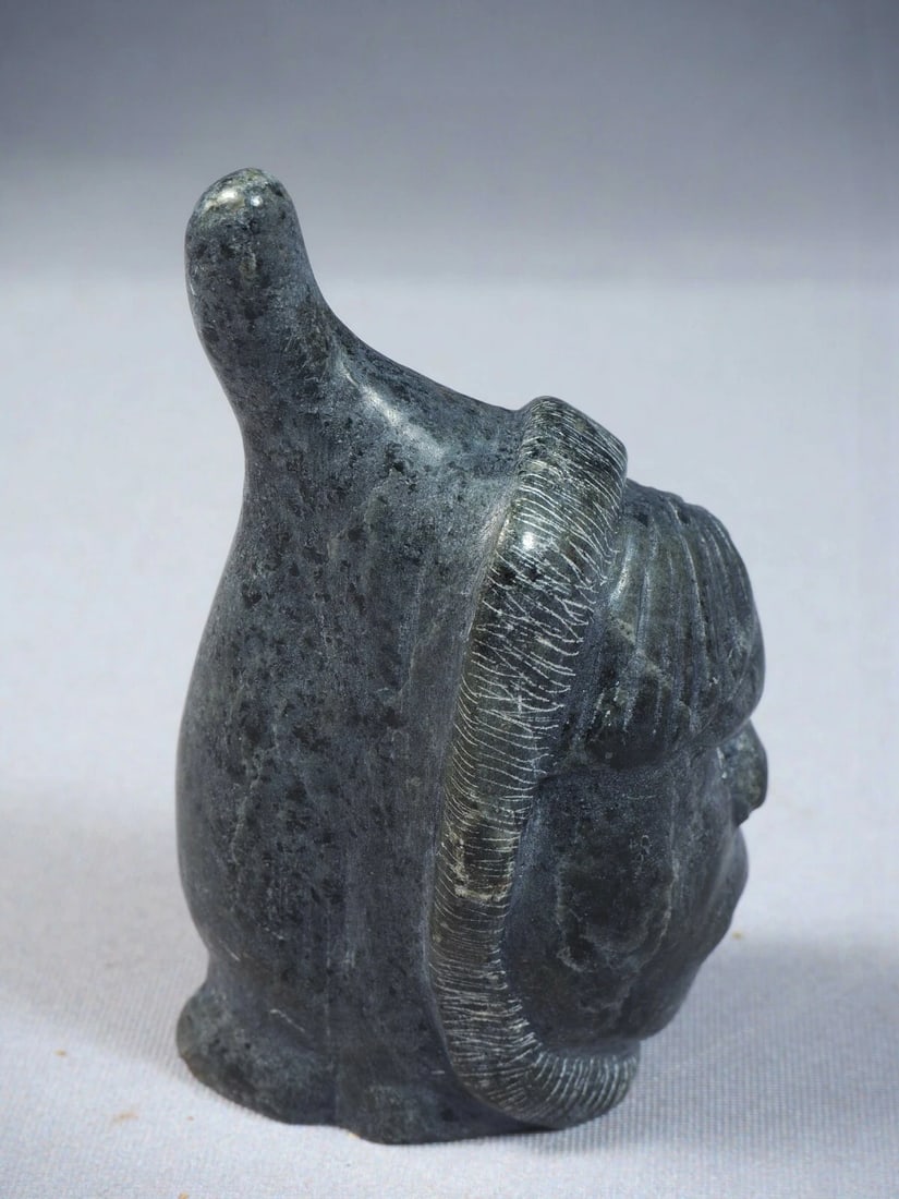 Inuit Native American Soapstone Carving Face SIGNED Canada - 4