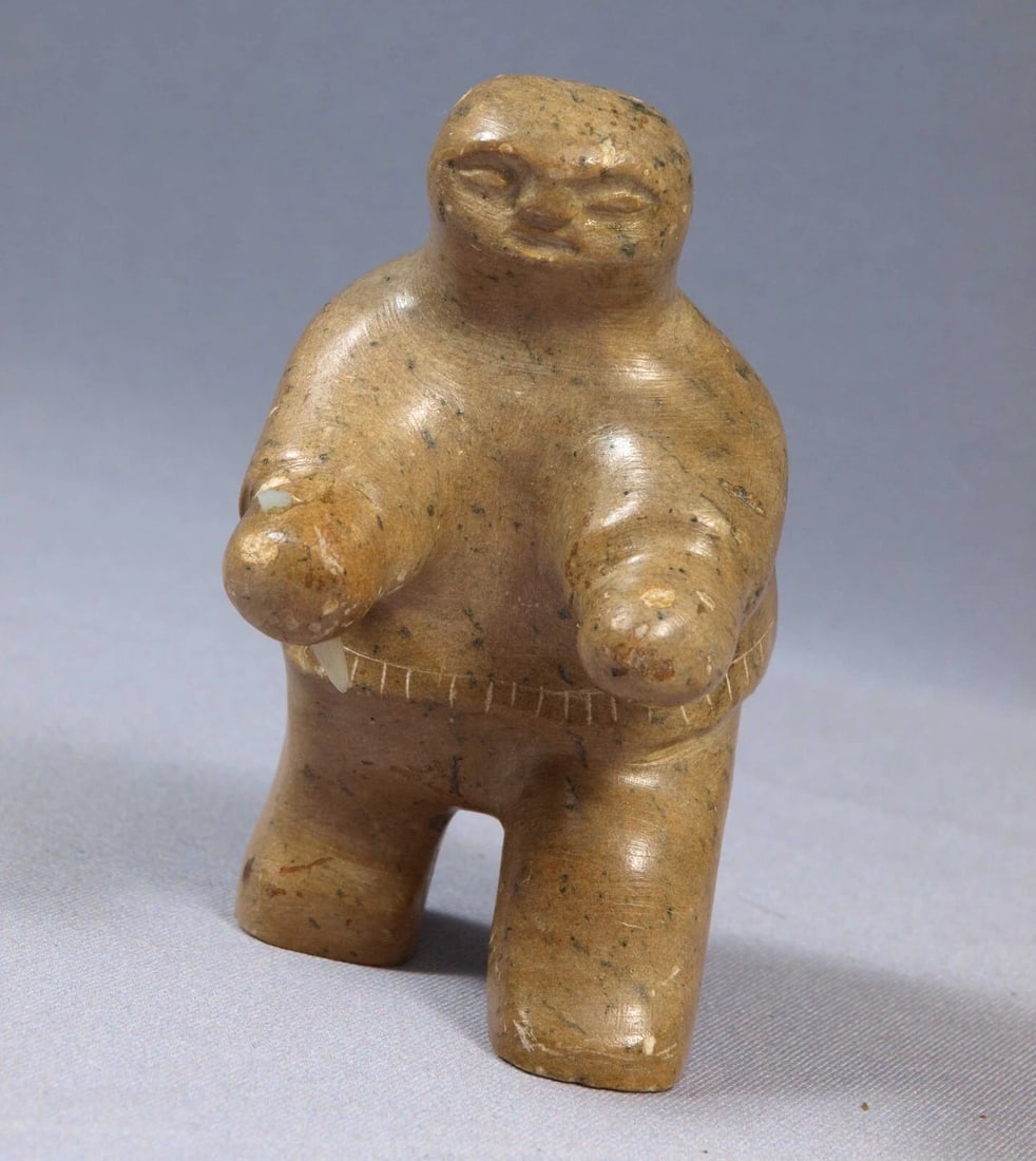 Native American Soapstone Hunter Canada Inuit Figurine Carving Orange (1 of 6)