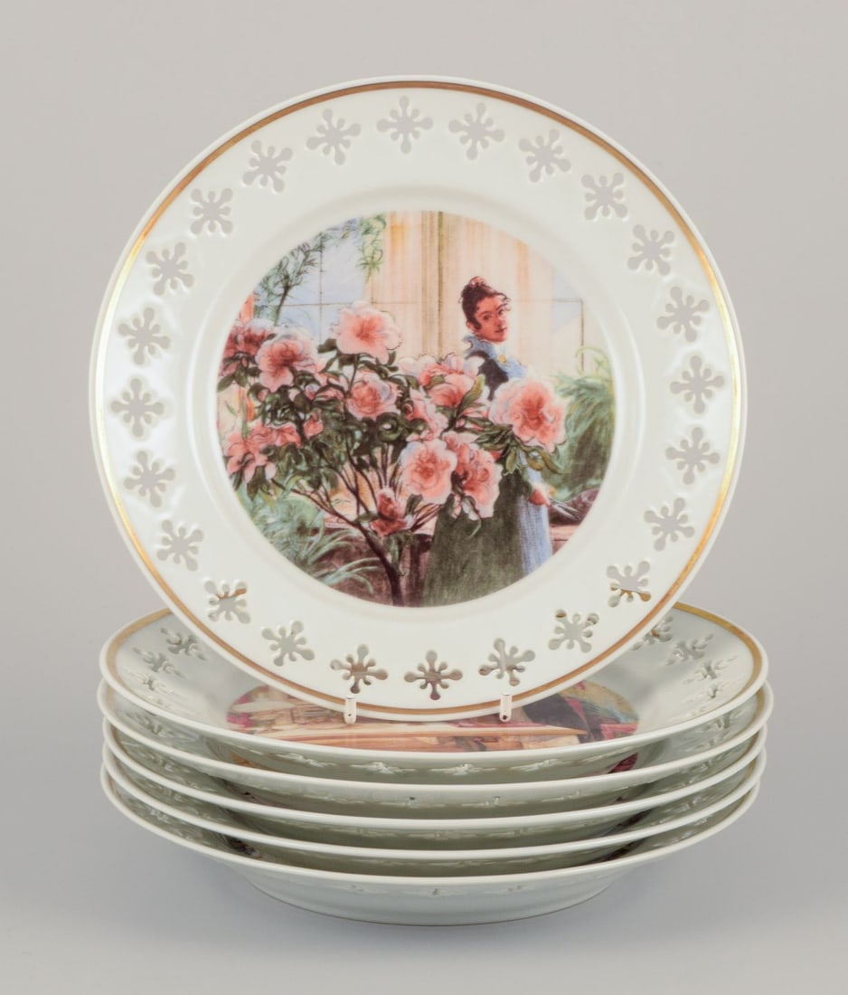 Bing & Grøndahl, Denmark. Set of six porcelain plates with motifs from Carl Larsson's: Bing & Grøndahl, Denmark. Set of six porcelain plates with motifs from Carl Larsson's paintings. Approx. 1970s/80s. Limited edition. Marked. Perfect condition. First factory quality. Dimensions: 