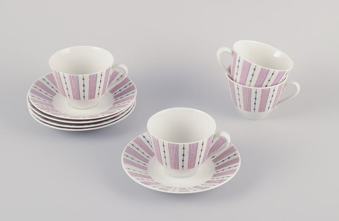 Gunnar Nylund for Rörstrand, Sweden. A set of four 'Casino' porcelain coffee cups with saucers. (1 of 9)