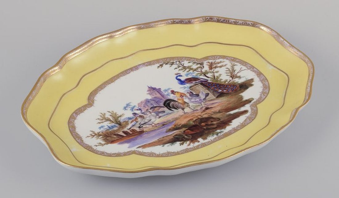 Meissen, Germany. Antique porcelain tray. Hand-painted with a motif of birds in a park landscape. - 4
