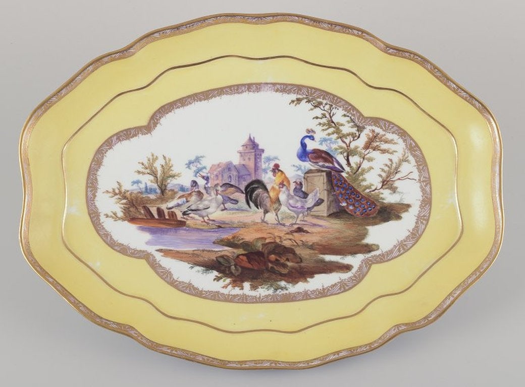 Meissen, Germany. Antique porcelain tray. Hand-painted with a motif of birds in a park landscape. - 5