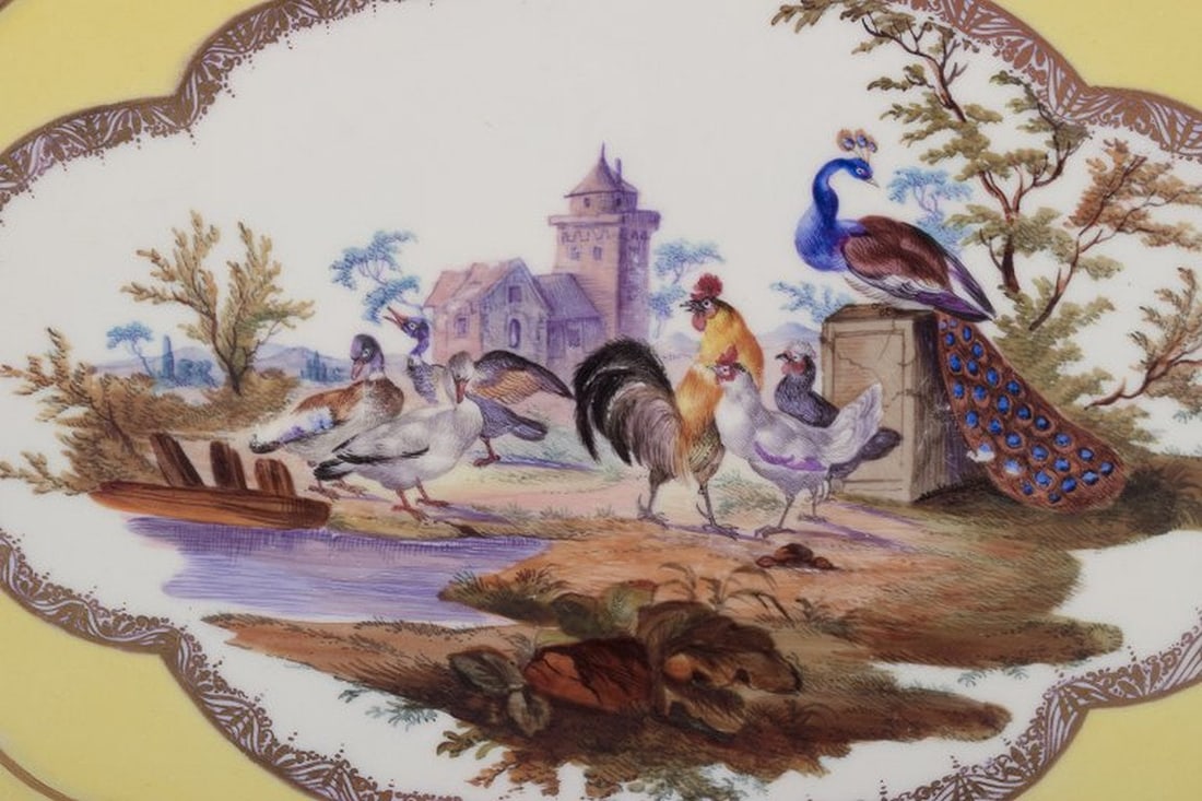 Meissen, Germany. Antique porcelain tray. Hand-painted with a motif of birds in a park landscape. - 6