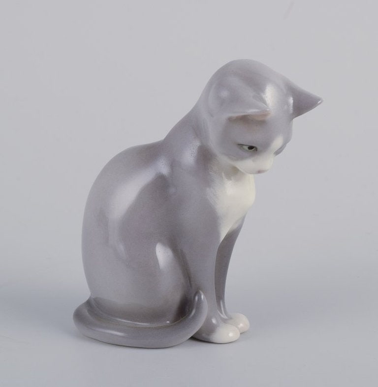 Royal Copenhagen. Porcelain figurine of a sitting cat. 2000s. - 2