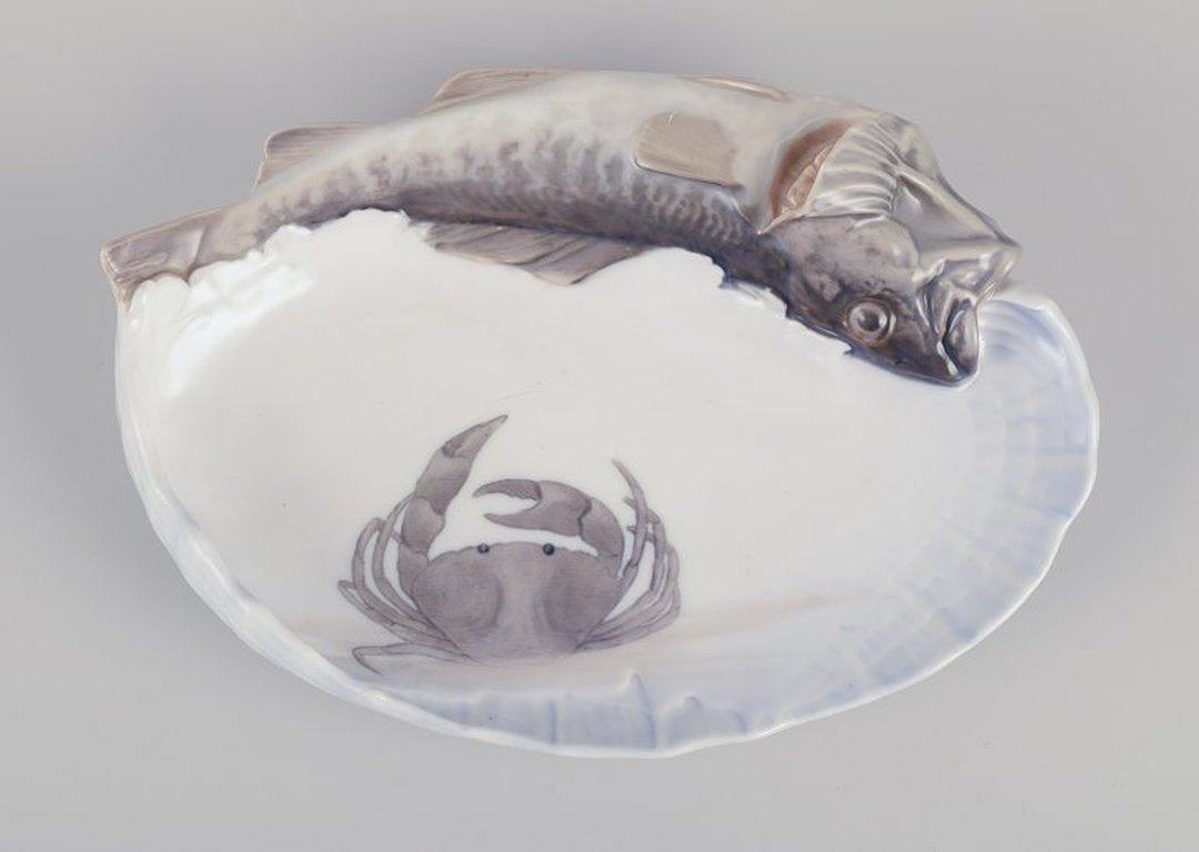 Rare Royal Copenhagen Art Nouveau porcelain dish. Modeled with codfish in relief. 1889-1922. (1 of 9)