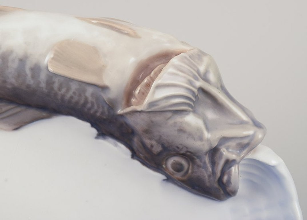 Rare Royal Copenhagen Art Nouveau porcelain dish. Modeled with codfish in relief. 1889-1922. - 4