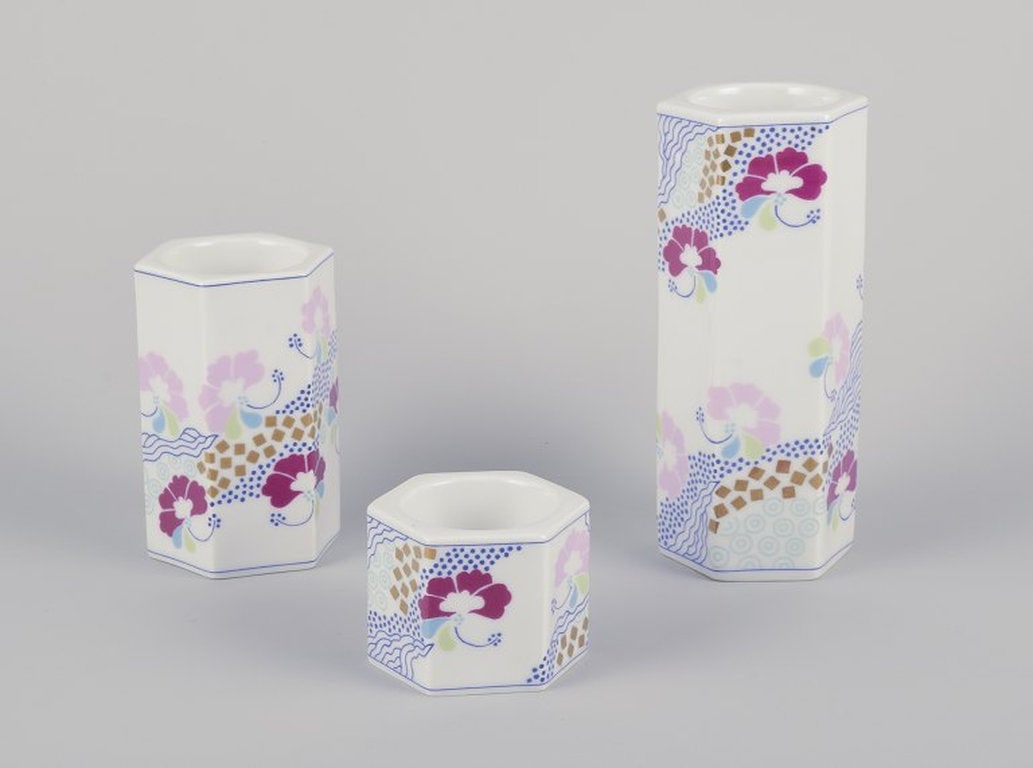 Anne Grete Halling-Koch for Bing & Grøndahl, Denmark. Set of three porcelain candlesticks. (1 of 9)