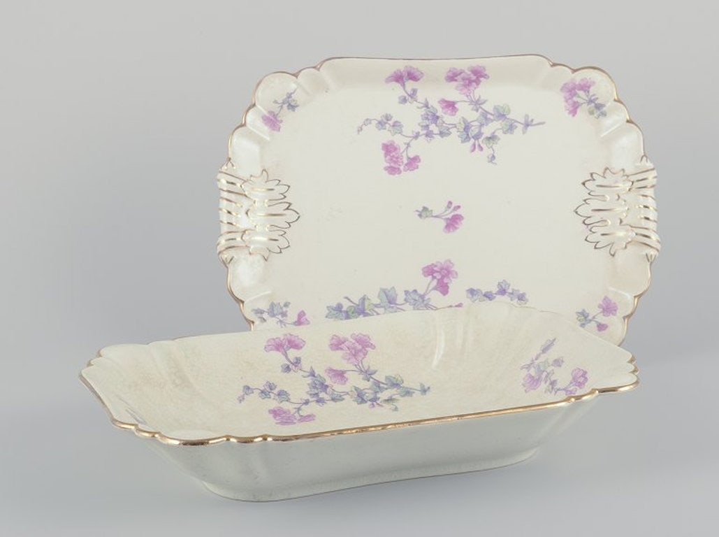 Gustafsberg, Sweden. 'Geranium' rectangular tray and elongated deep dish in earthenware. 1918. - 2
