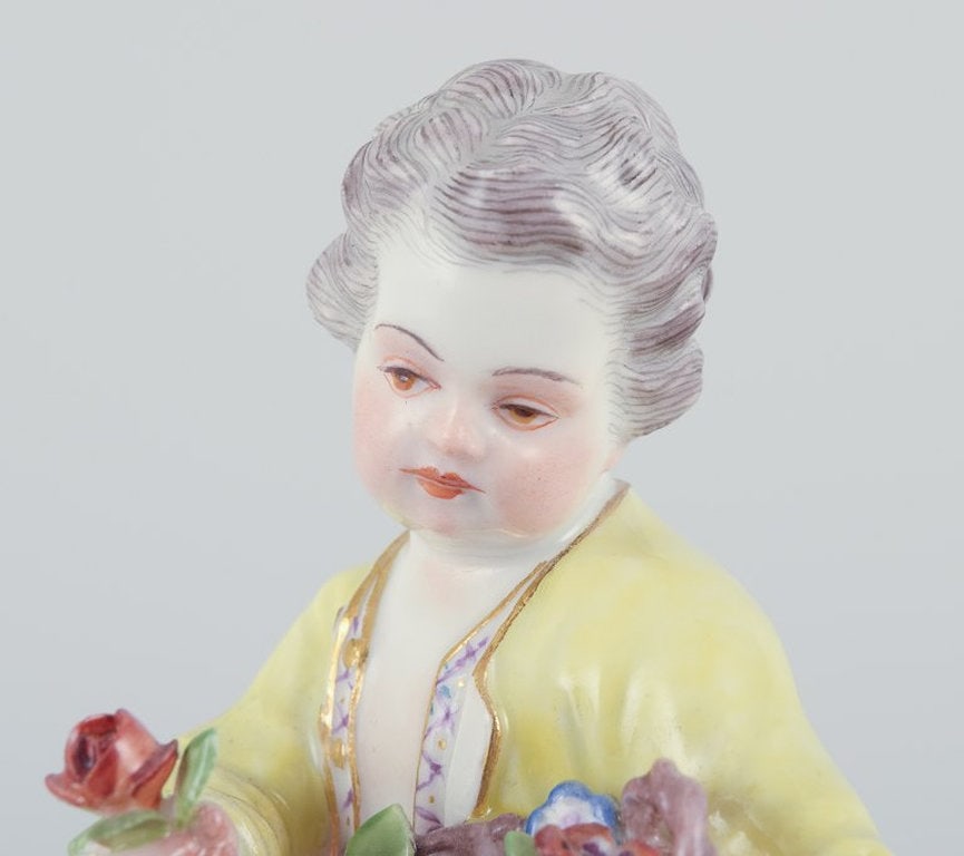 Meissen, Germany. Porcelain figurine of boy with basket of flowers. Ca. 1900. - 5