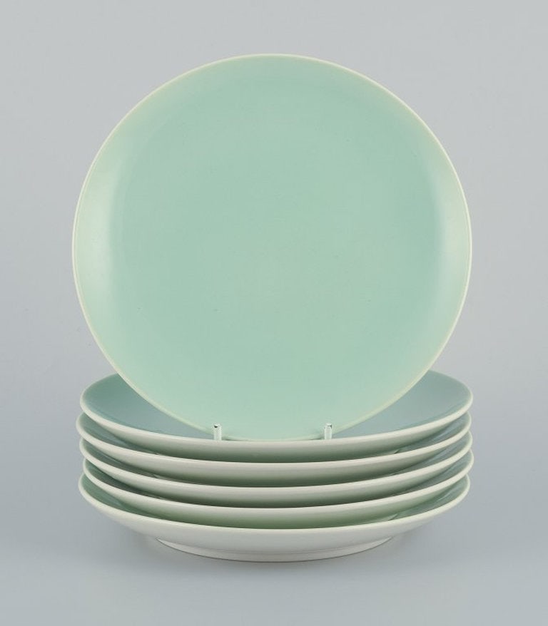 Alumina, Denmark. Six 'Confetti' plates in mint green glazed earthenware. Mid 20th century. - 2