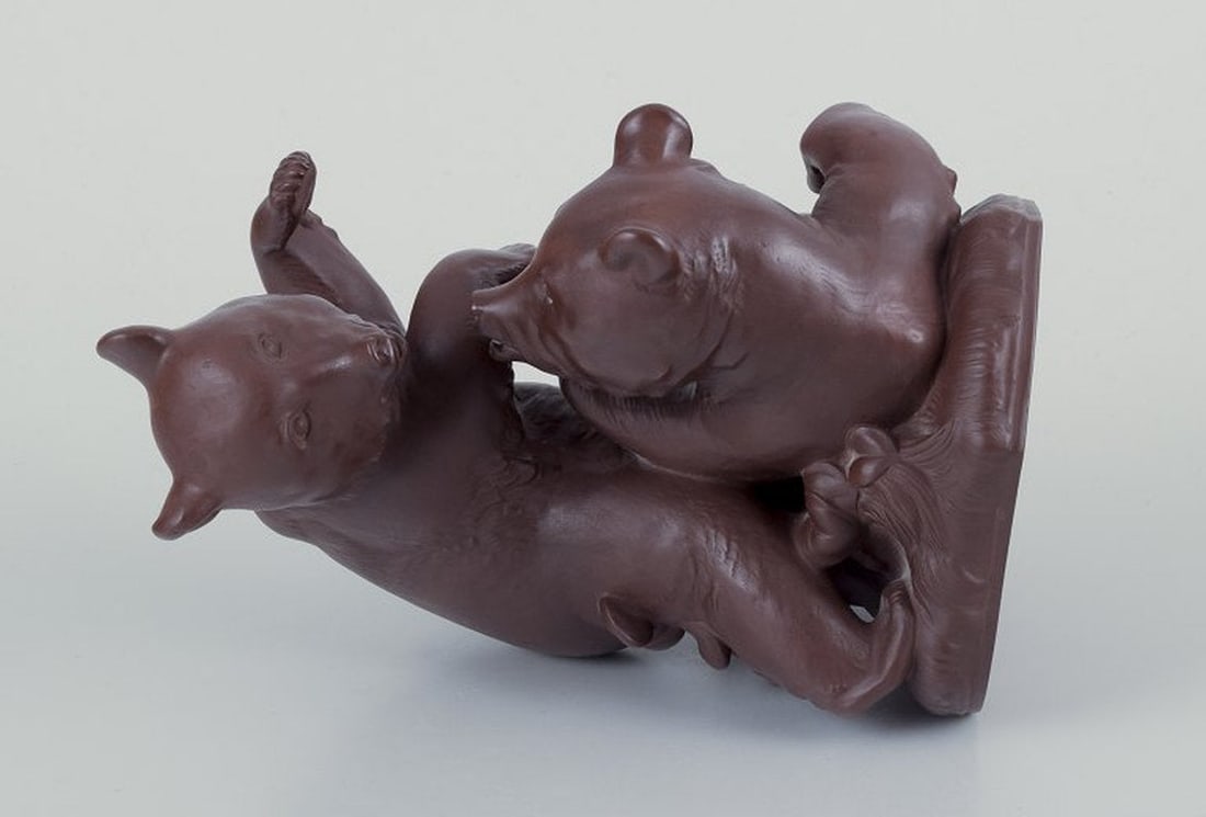 Alexander Struck for Meissen Böttgersteinzeug, Germany. Stoneware figure of playing brown - 7