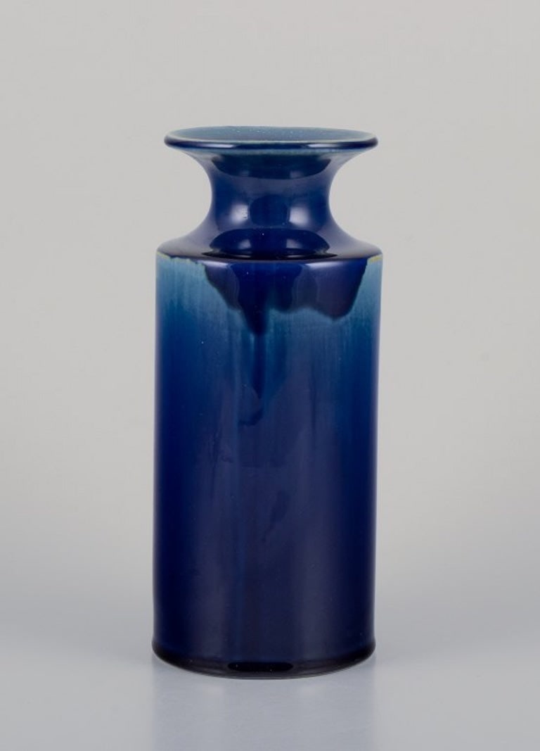 Britt-Louise Sundell for Gustavsberg, Sweden. Large ceramic vase with glaze in blue and green tones. (1 of 7)