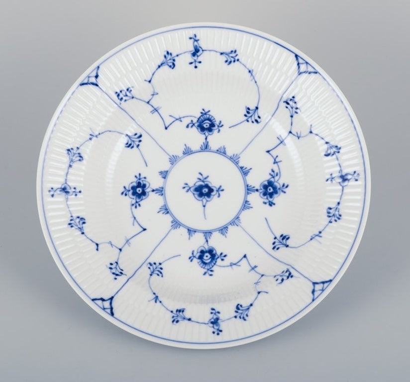 Royal Copenhagen Blue Fluted Plain. Three deep plates in porcelain. 1954. - 5