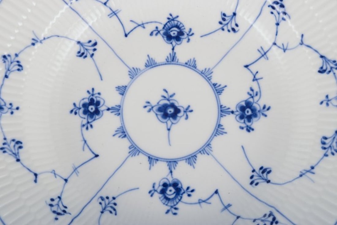 Royal Copenhagen Blue Fluted Plain. Three deep plates in porcelain. 1954. - 7