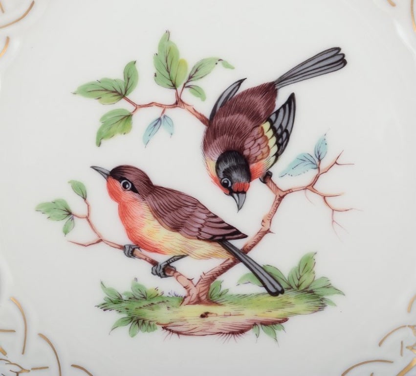 Meissen, Germany. Open lace porcelain plate. Hand-painted with a bird motif and insects, gold trim. - 4