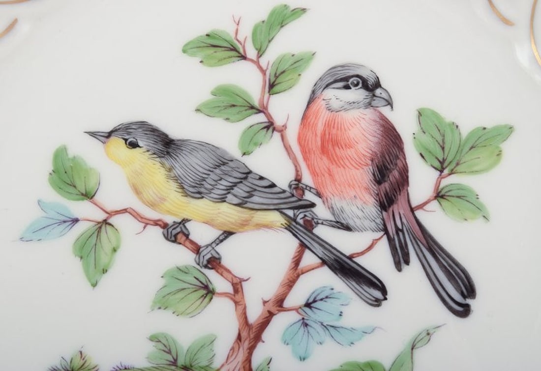Meissen, Germany. Open lace porcelain plate. Hand-painted with a bird motif and insects, gold trim. - 5