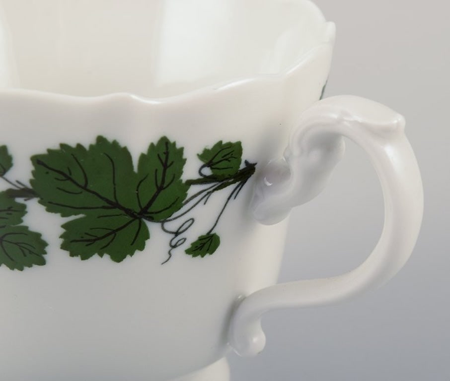 Meissen, Germany. 'Green Ivy Vine' three coffee cups with saucers. 1920s/30s. - 6