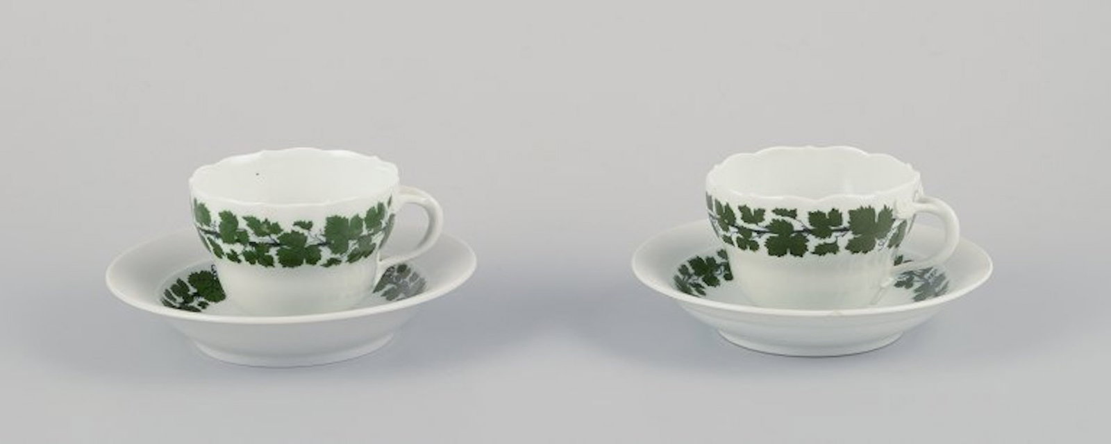 Meissen, Germany. 'Green Ivy Vine' two large coffee cups with matching saucers. 1920s/30s. (1 of 10)