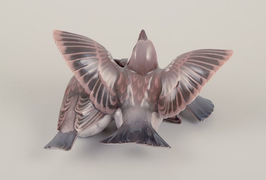 Bing & Grøndahl, Denmark. Two porcelain figurines consisting of a group of three sparrows and - 7