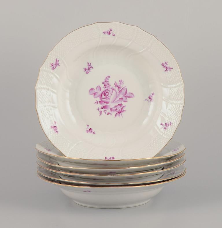Herend, Hungary. A set of six deep porcelain plates with purple floral motifs. Mid-20th C. (1 of 9)