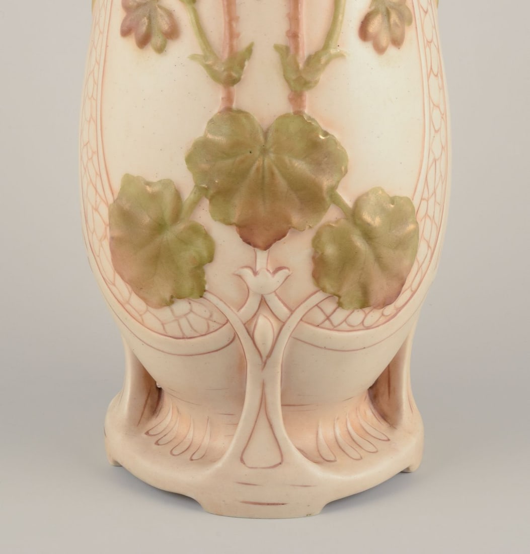 Royal Dux, Czech Republic. Colossal Art Nouveau vase in porcelain with floral relief. Approx. 1920s. - 6