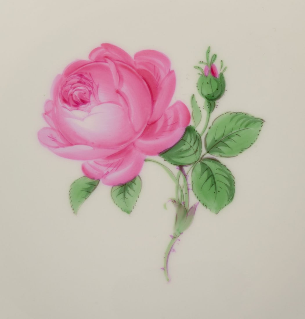 Meissen, Germany. Large porcelain bowl. Hand-painted with pink rose, gold rim. 1920s/30s. - 4
