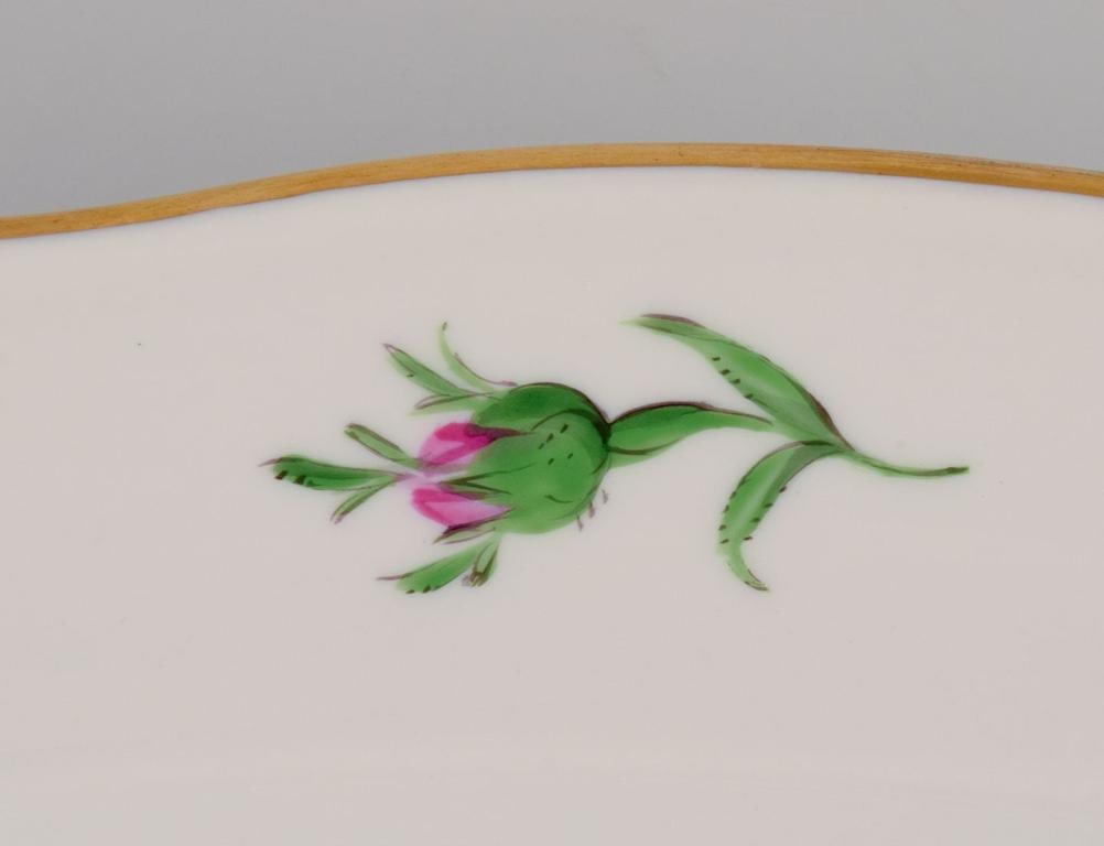 Meissen, two large oval "Pink Rose" serving platters with pink rose, gold rim. 1920s/30s - 6