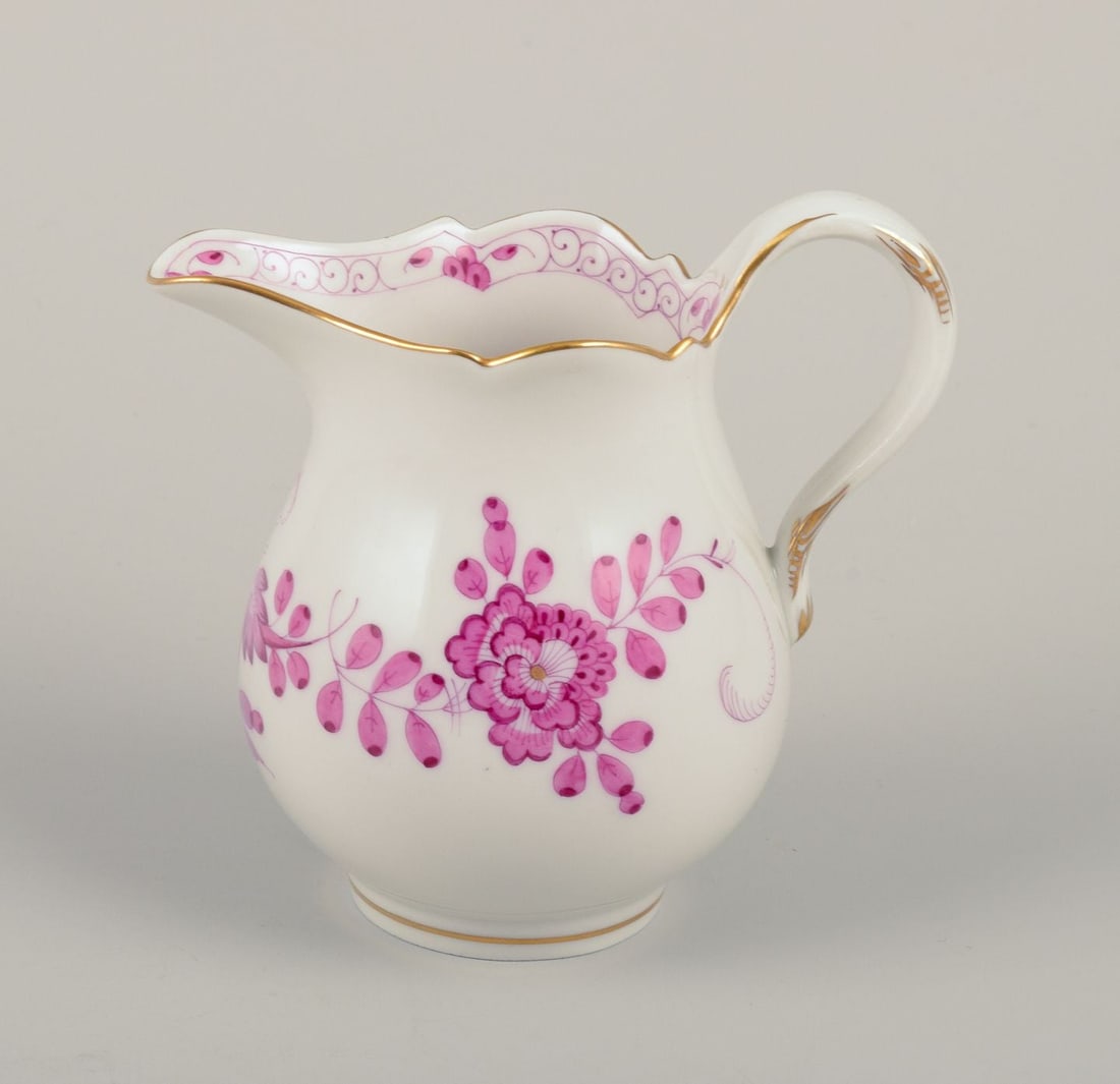 Meissen, Germany. "Pink Indian" porcelain creamer and sugar bowl with purple floral motifs, gold - 4