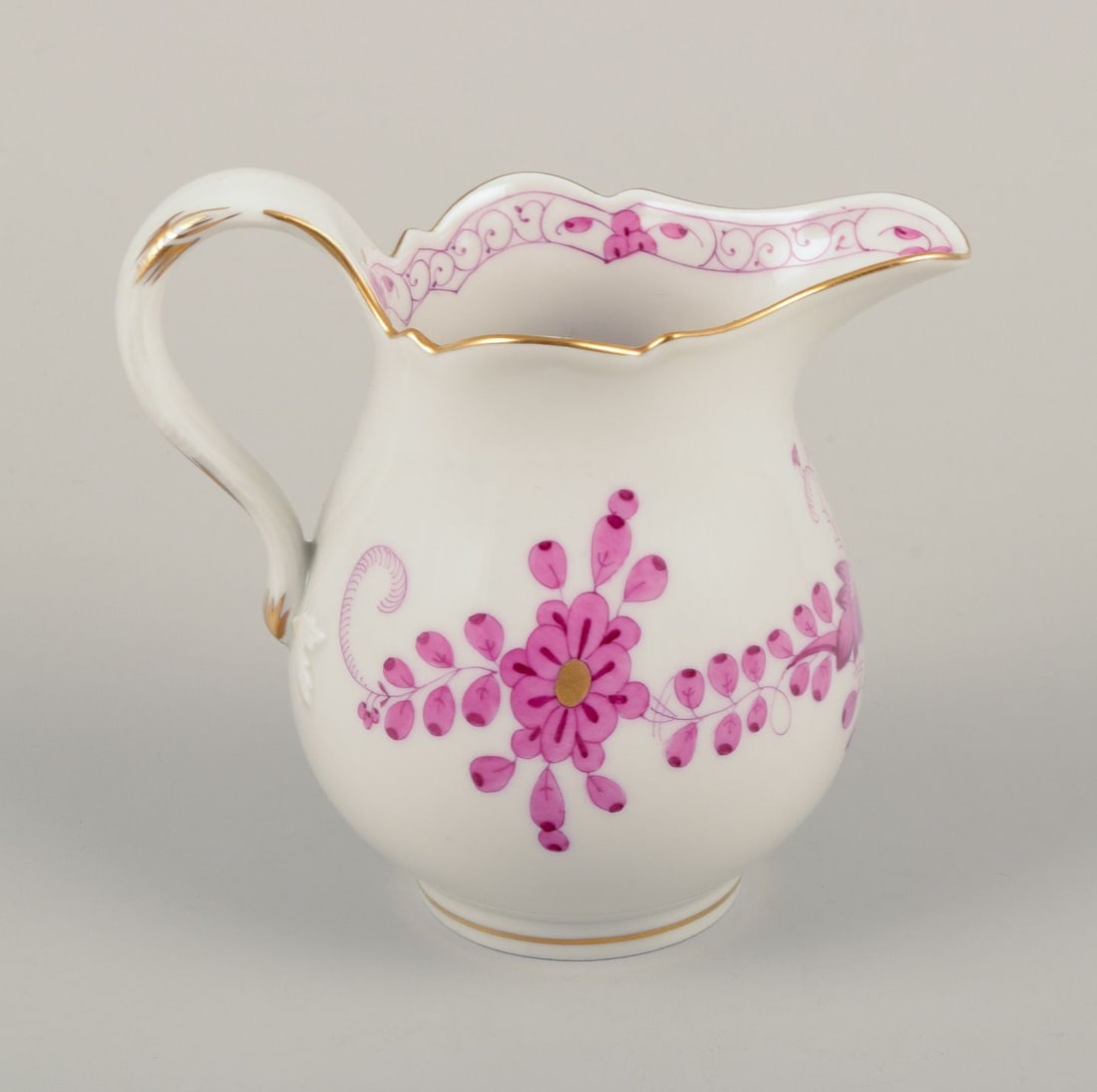 Meissen, Germany. "Pink Indian" porcelain creamer and sugar bowl with purple floral motifs, gold - 5