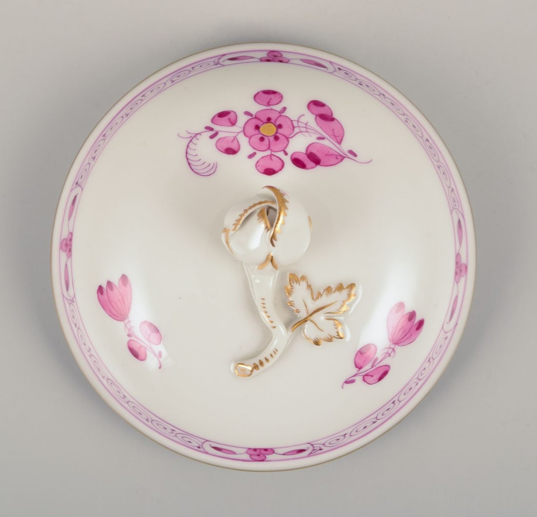 Meissen, Germany. "Pink Indian" porcelain creamer and sugar bowl with purple floral motifs, gold - 9