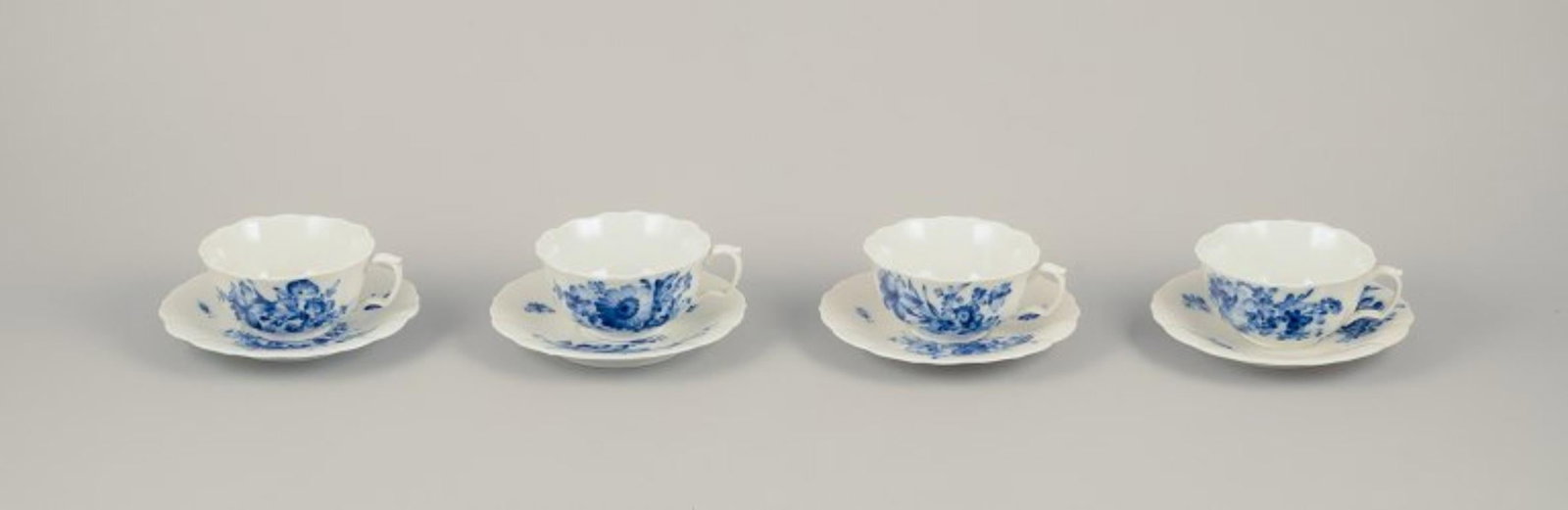 Meissen, Germany. Four pairs of teacups in blue-painted porcelain. 1920s/30s (1 of 10)