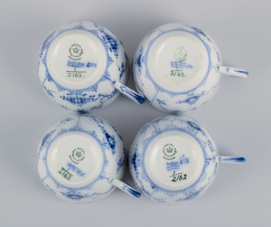 Royal Copenhagen Blue Fluted Plain. A set of four coffee cups with saucers. 1969-1974. - 8