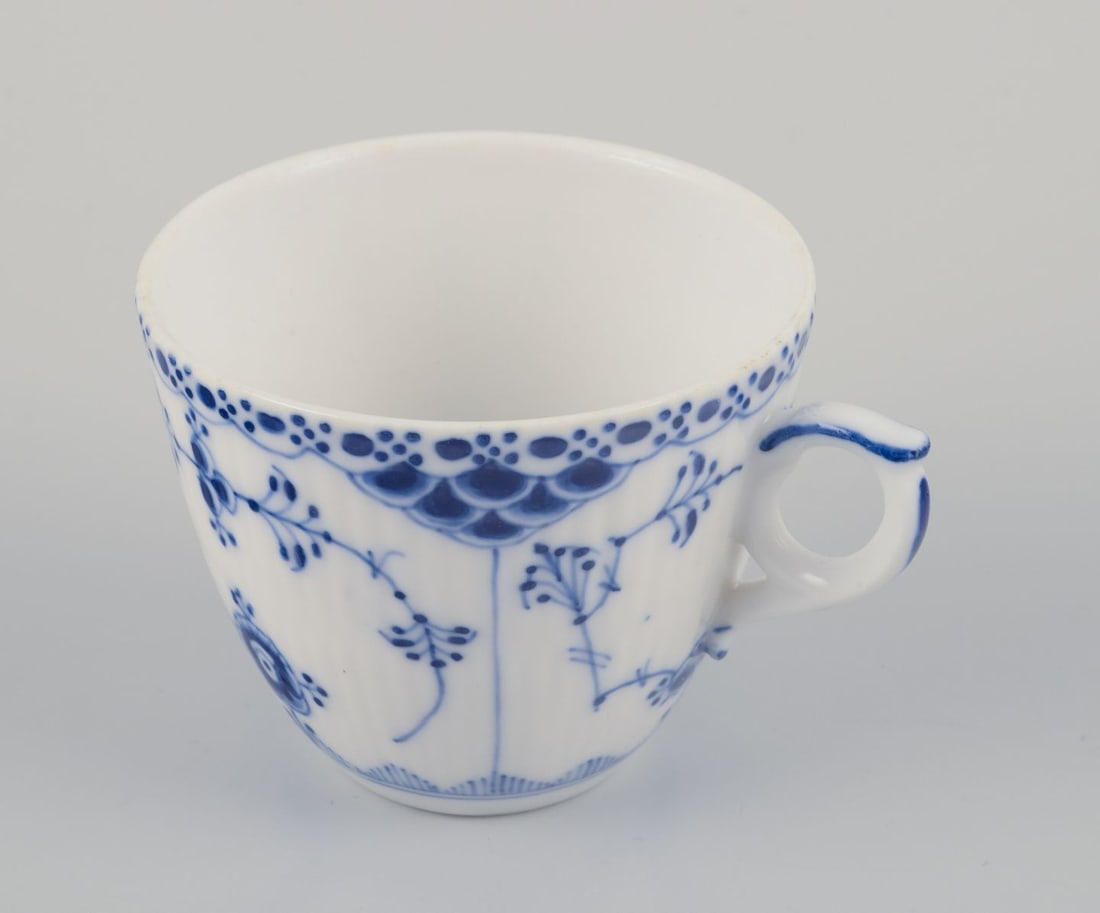 Royal Copenhagen Blue Fluted Half Lace. A set of four coffee cups with saucers. - 6