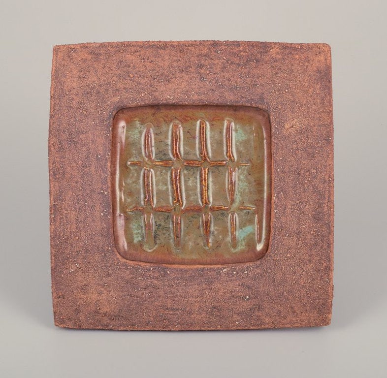Curt Magnus Addin, Swedish ceramist. Own studio. Square unique ceramic dish in a modernist style. - 4