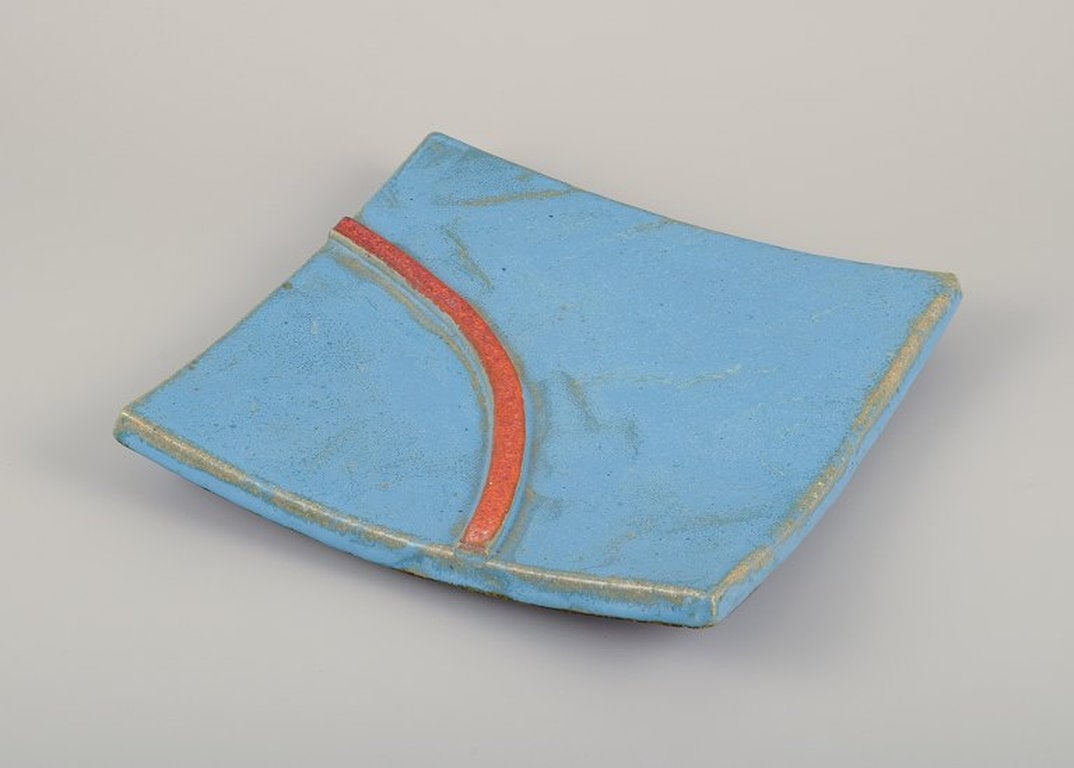 Curt Magnus Addin, Swedish ceramic artist. Unique square ceramic tray in a modernist style. Made of - 3