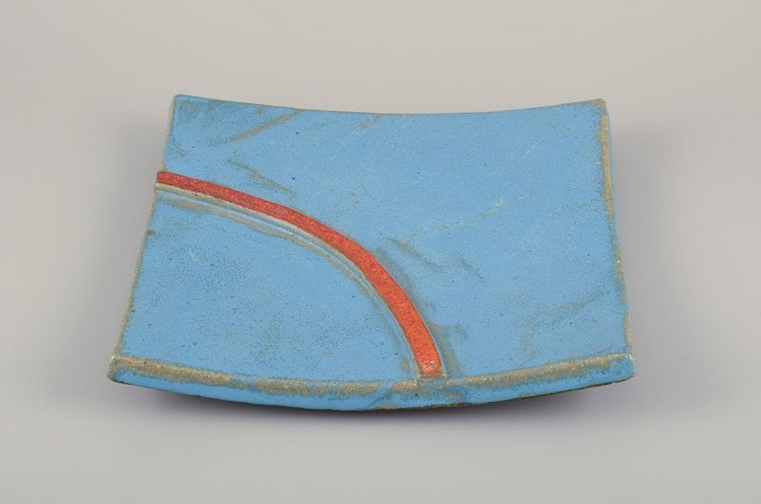 Curt Magnus Addin, Swedish ceramic artist. Unique square ceramic tray in a modernist style. Made of - 4