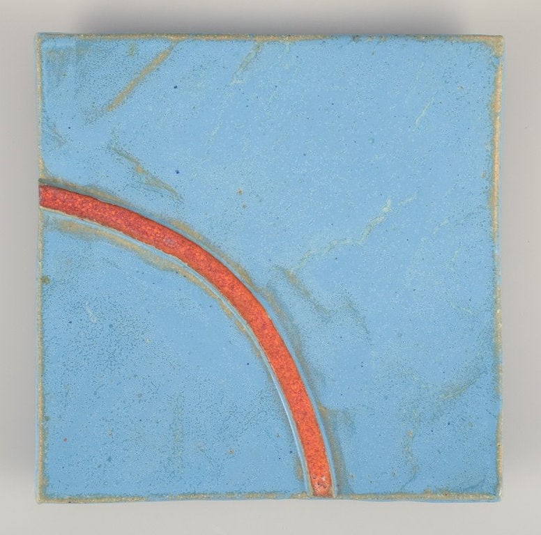 Curt Magnus Addin, Swedish ceramic artist. Unique square ceramic tray in a modernist style. Made of - 8