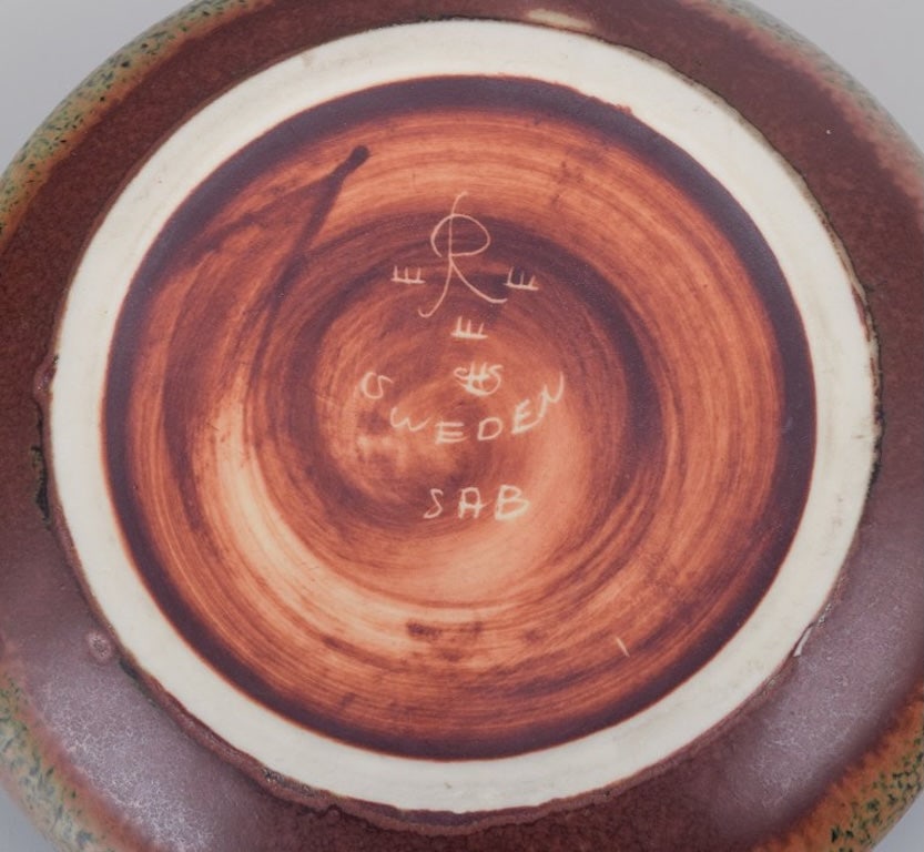 Carl Harry Stålhane for Rörstrand, Sweden. Low ceramic bowl with brown and green glaze. - 7