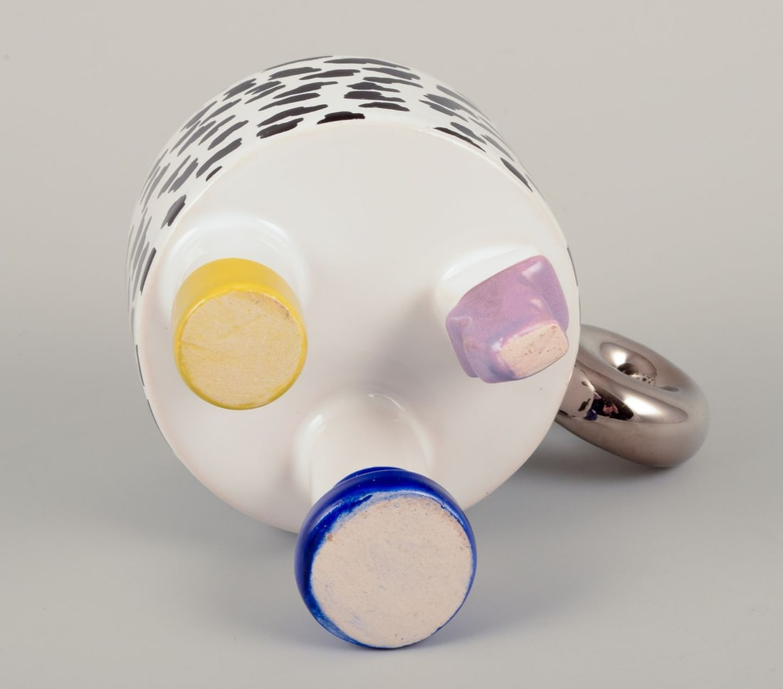 French studio ceramicist. 4 pairs of coffee cups with saucers in earthenware. Postmodern abstract - 8