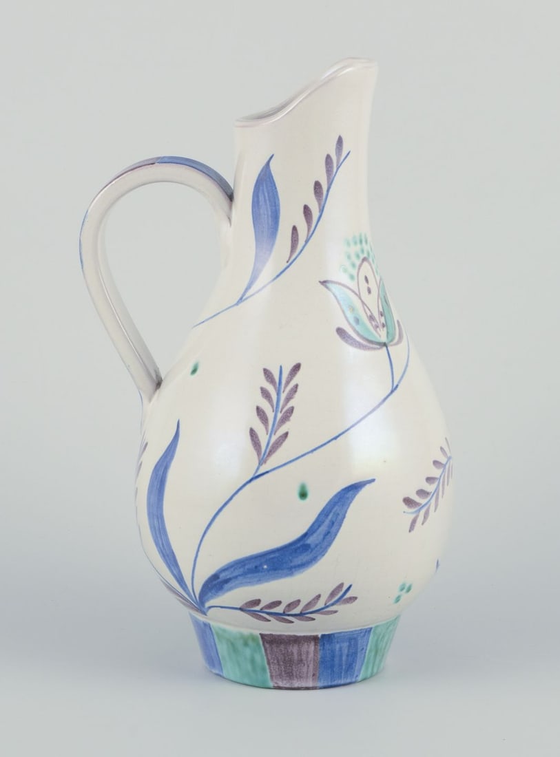 Nittsjö, Sweden. Unique ceramic vase. Hand-painted with floral motifs. Ca 1960. - 6