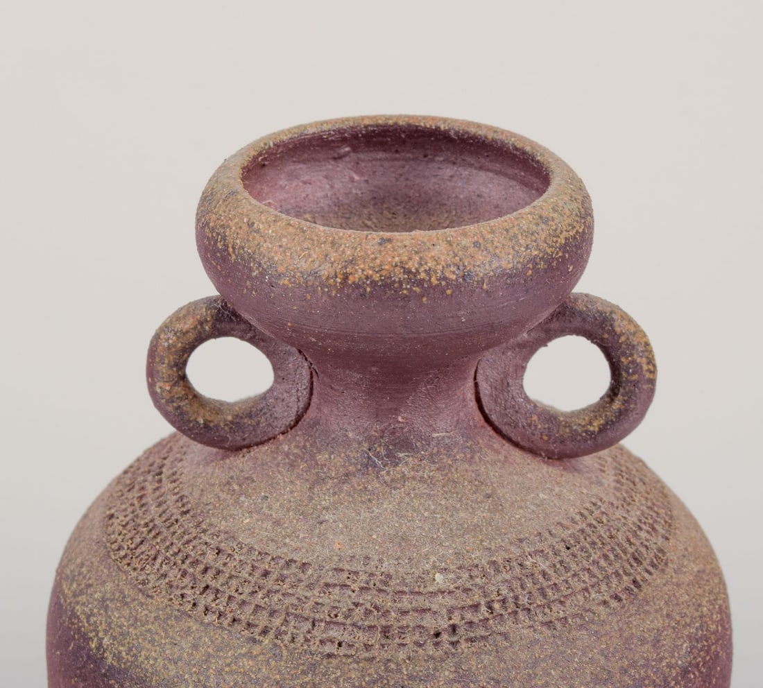 European studio ceramist. Three vases in chamotte clay. Mid-20th C. - 4