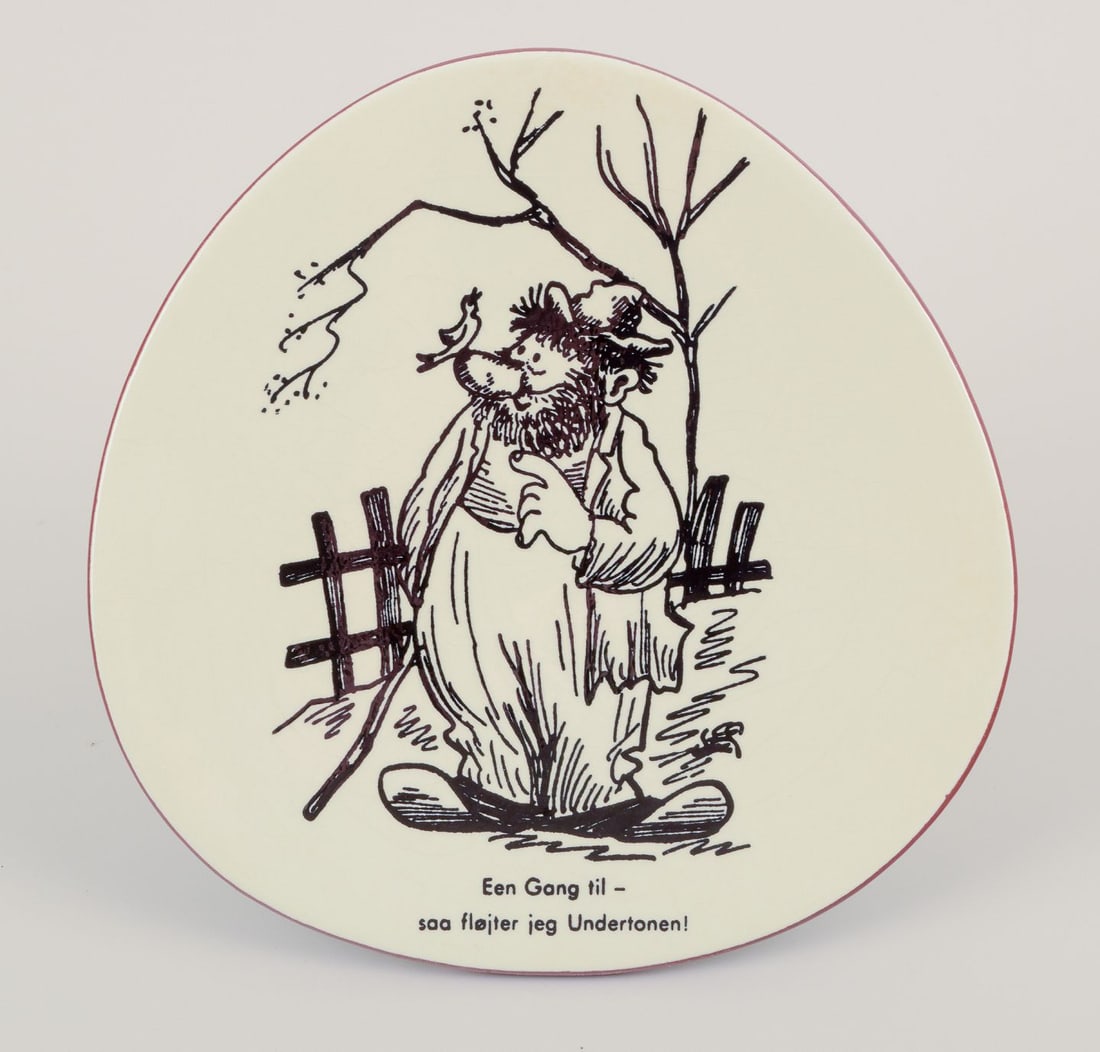 Knabstrup, Denmark. Five plates in stoneware. Decorated with satirical cartoons by Storm Petersen. - 3