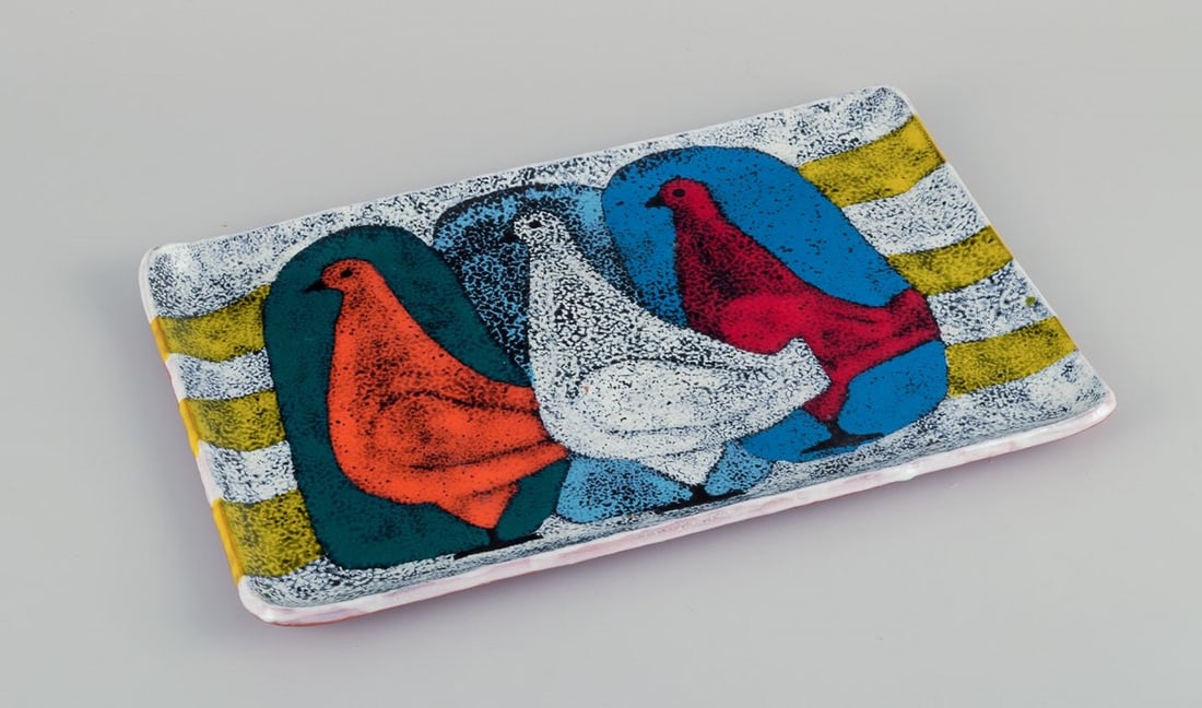 Italian ceramic studio, ceramic dish with a motif of three doves. Approx. 1970s. - 3