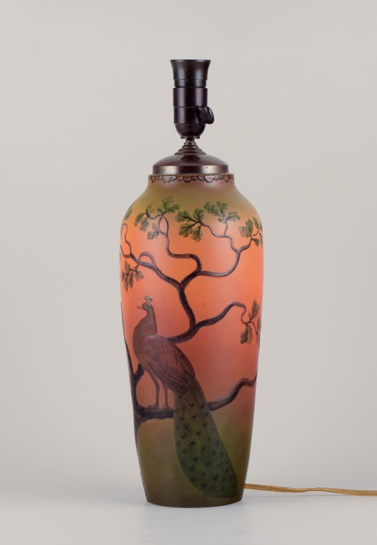 Ipsen's, Denmark. Large table lamp in ceramic. Motif of peacocks sitting in a tree. Approx. 1920 - 7