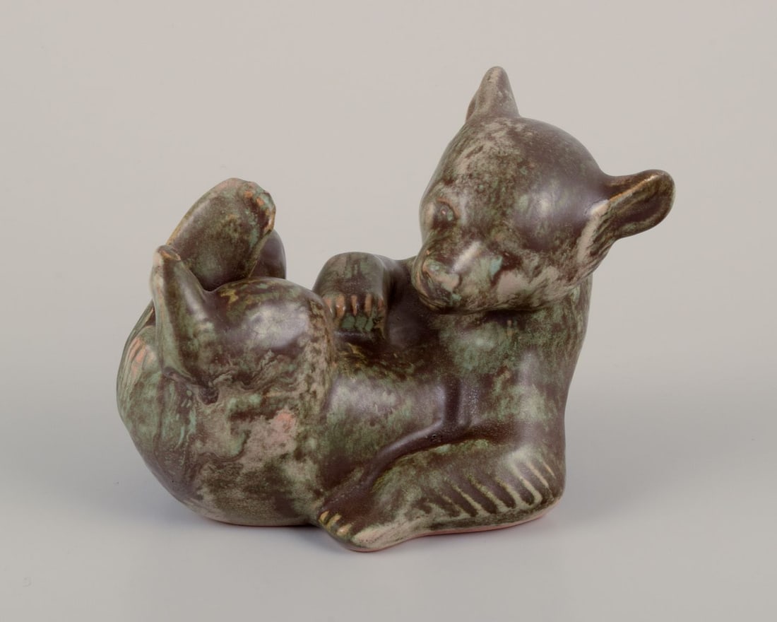 Johgus, Denmark. Ceramic figures of two bear cubs.. Approx. 1970 - 3
