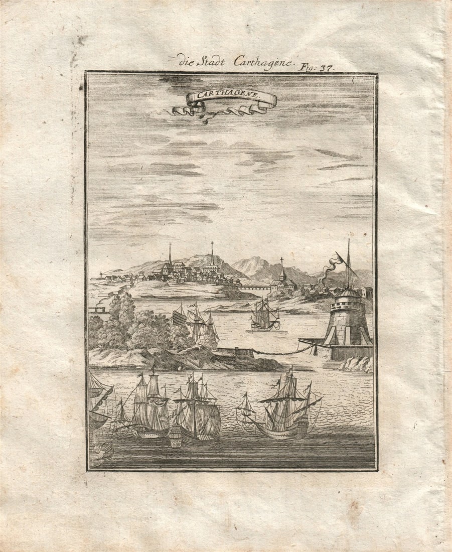 1719 CARTHAGENE plate 37 from Beschreibung Des gantzen Welt-Kreises (1 of 2)